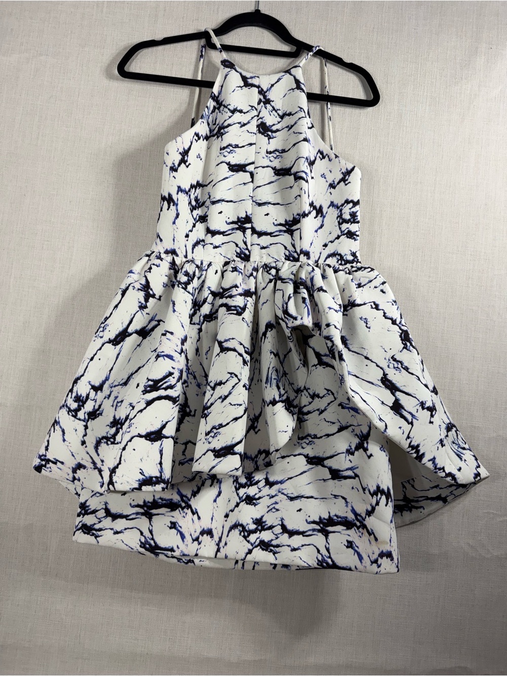 cameo White Marble Halter Peplum Mini Dress with Navy Accents - Picture 3 of 11